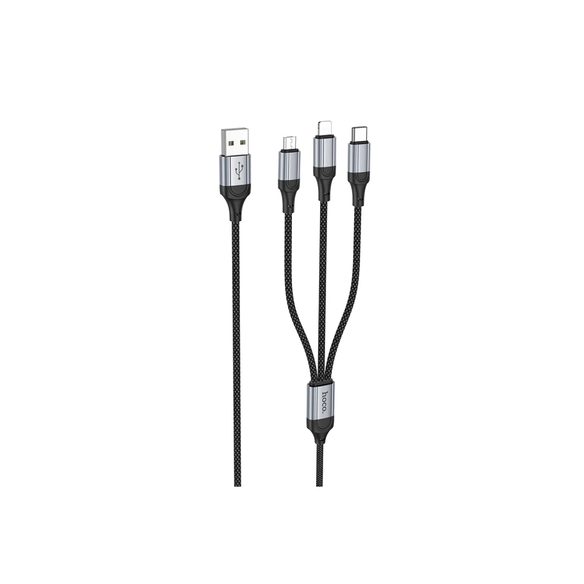 Hoco. X102 Fresh 1M 2.4A 3in1 USB to Type-C / Lightning ve Micro Çıkışlı Hızlı Şarj Data Kablosu - Siyah